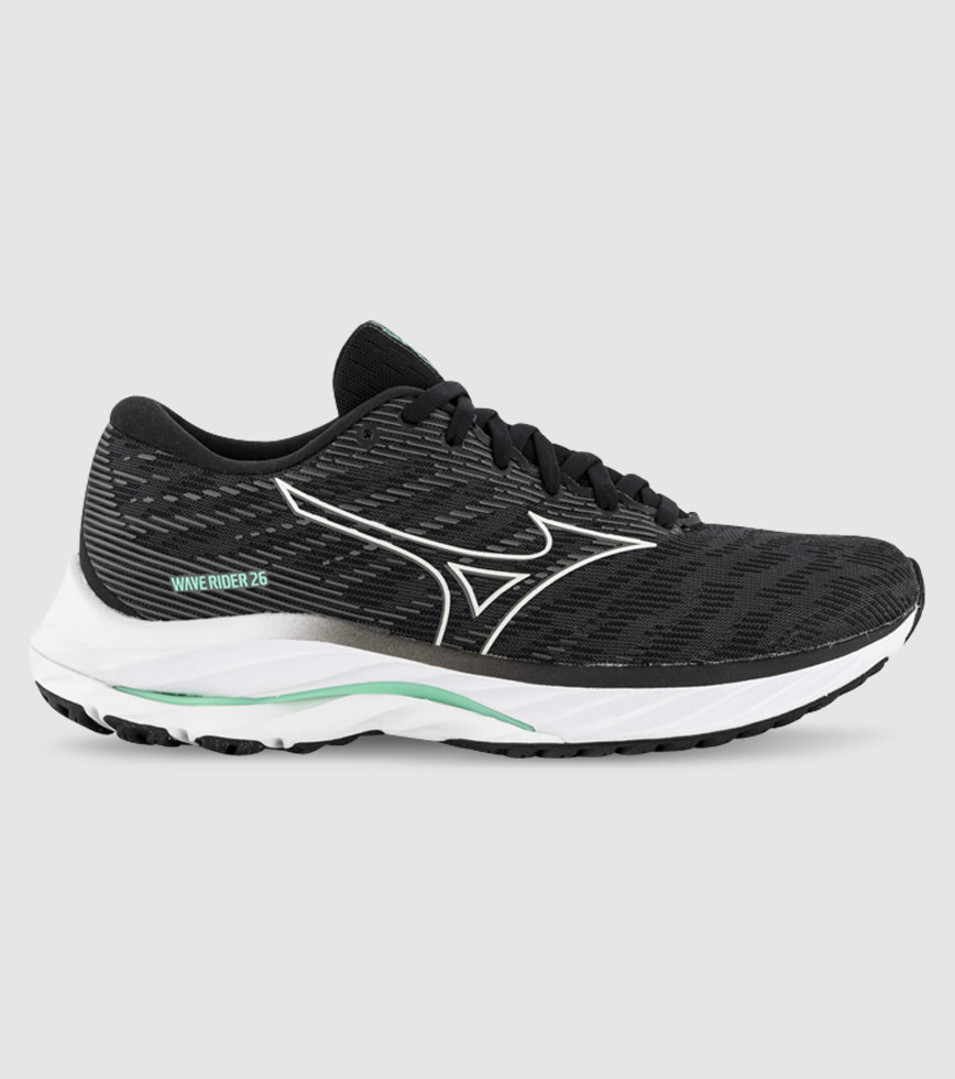 MIZUNO WAVE RIDER 26 D WOMENS BLACK NIMBUS CLOUD BISCAY GREEN The Athlete s Foot