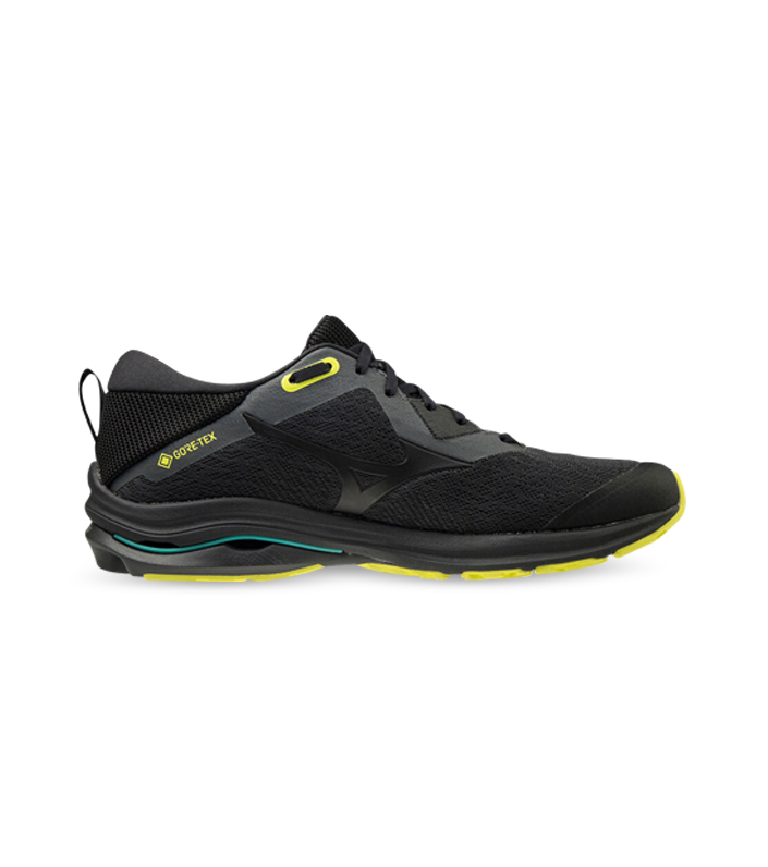 MIZUNO WAVE RIDER GORE-TEX MENS DARK SHADOW BLACK SAFETY YELLOW